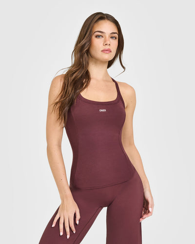 Mellow™ Rib Racer Back Vest with Built in Bra Shelf | Velvet Mocha