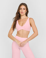 SoftMotion™ Scoop Back Bralette with White Logo | Cherry Blossom Pink