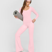 SoftMotion™ Scoop Neck Long Sleeve Top with Built in Bra Shelf with White Logo | Cherry Blossom Pink
