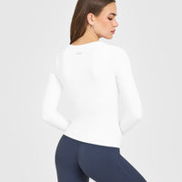 SoftMotion™ Scoop Neck Long Sleeve Top with Built in Bra Shelf | White