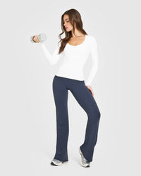 SoftMotion™ Scoop Neck Long Sleeve Top with Built in Bra Shelf | White