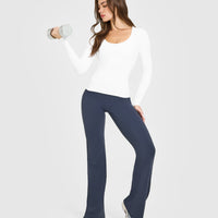 SoftMotion™ Scoop Neck Long Sleeve Top with Built in Bra Shelf | White