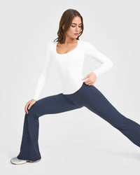 SoftMotion™ Scoop Neck Long Sleeve Top with Built in Bra Shelf | White