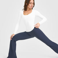 SoftMotion™ Scoop Neck Long Sleeve Top with Built in Bra Shelf | White