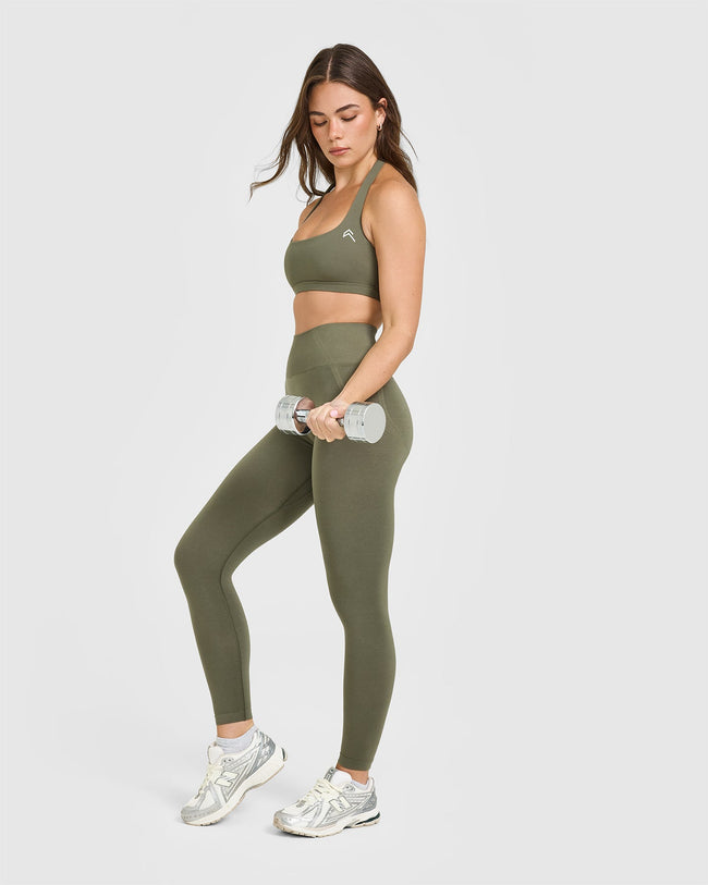 EffortlessLift™ Seamless Leggings with White Logo | Alpine Green