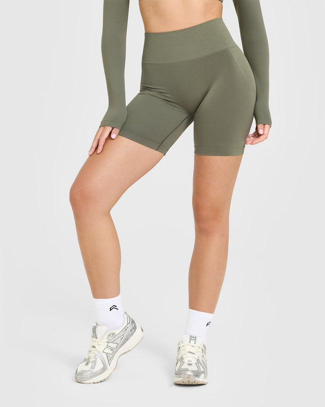 EffortlessLift™ Seamless Shorts with White Logo | Alpine Green