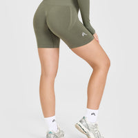 EffortlessLift™ Seamless Shorts with White Logo | Alpine Green