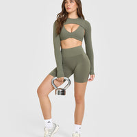 EffortlessLift™ Seamless Shorts with White Logo | Alpine Green