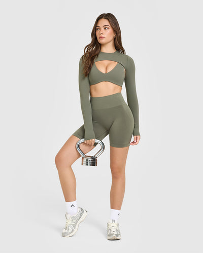 EffortlessLift™ Seamless Shorts with White Logo | Alpine Green