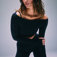 FormeSoft Fitted Off-The-Shoulder Long Sleeve Top | Black