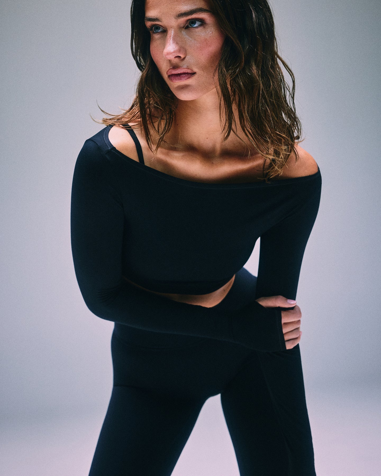 FormeSoft™ Fitted Off-The-Shoulder Long Sleeve Top | Black