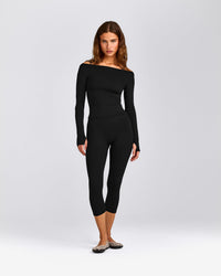 FormeSoft™ Fitted Off-The-Shoulder Long Sleeve Top | Black