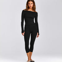 FormeSoft™ Fitted Off-The-Shoulder Long Sleeve Top | Black
