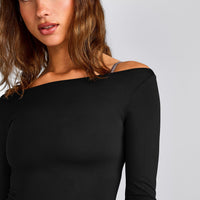 FormeSoft™ Fitted Off-The-Shoulder Long Sleeve Top | Black
