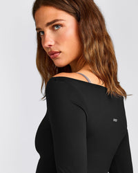 FormeSoft™ Fitted Off-The-Shoulder Long Sleeve Top | Black