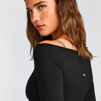 FormeSoft™ Fitted Off-The-Shoulder Long Sleeve Top | Black