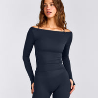 FormeSoft™ Fitted Off-The-Shoulder Long Sleeve Top | True Blue