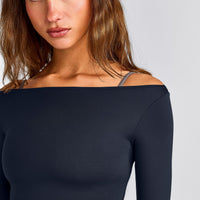 FormeSoft™ Fitted Off-The-Shoulder Long Sleeve Top | True Blue