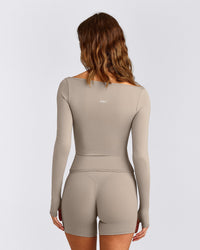 FormeSoft™ Fitted Off-The-Shoulder Long Sleeve Top | Warm Sand