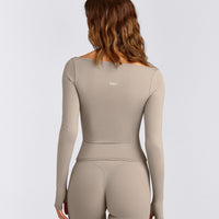 FormeSoft™ Fitted Off-The-Shoulder Long Sleeve Top | Warm Sand