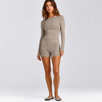 FormeSoft™ Fitted Off-The-Shoulder Long Sleeve Top | Warm Sand