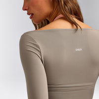 FormeSoft™ Fitted Off-The-Shoulder Long Sleeve Top | Warm Sand