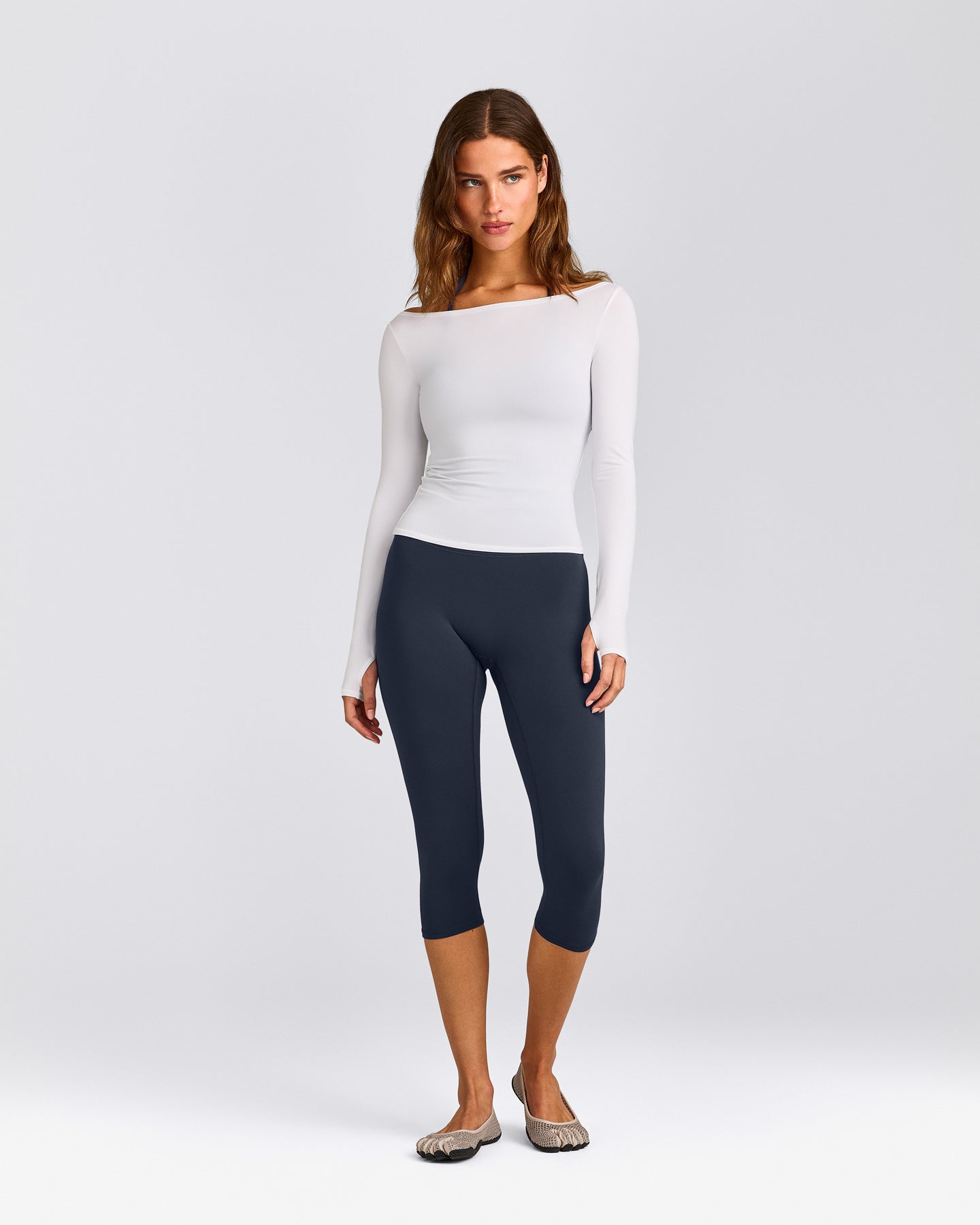 FormeSoft™ Fitted Off-The-Shoulder Long Sleeve Top | White
