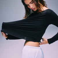 FormeSoft™ Relaxed Slash Neck Long Sleeve Top | Black