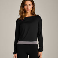 FormeSoft™ Relaxed Slash Neck Long Sleeve Top | Black