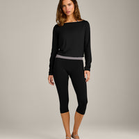 FormeSoft™ Relaxed Slash Neck Long Sleeve Top | Black