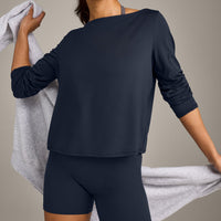 FormeSoft Relaxed Slash Neck Long Sleeve Top | True Blue