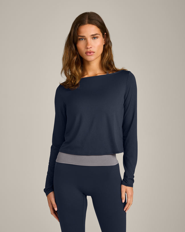 FormeSoft™ Relaxed Slash Neck Long Sleeve Top | True Blue
