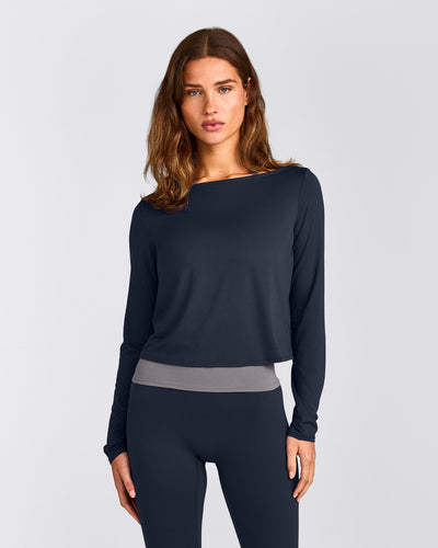 FormeSoft™ Relaxed Slash Neck Long Sleeve Top | True Blue