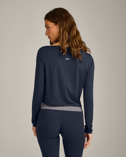 FormeSoft™ Relaxed Slash Neck Long Sleeve Top | True Blue