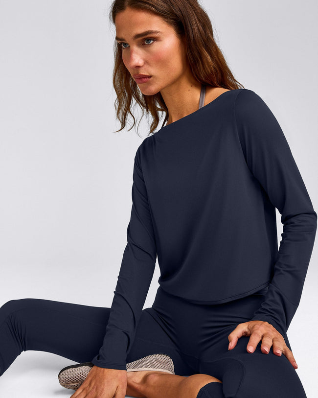 FormeSoft™ Relaxed Slash Neck Long Sleeve Top | True Blue