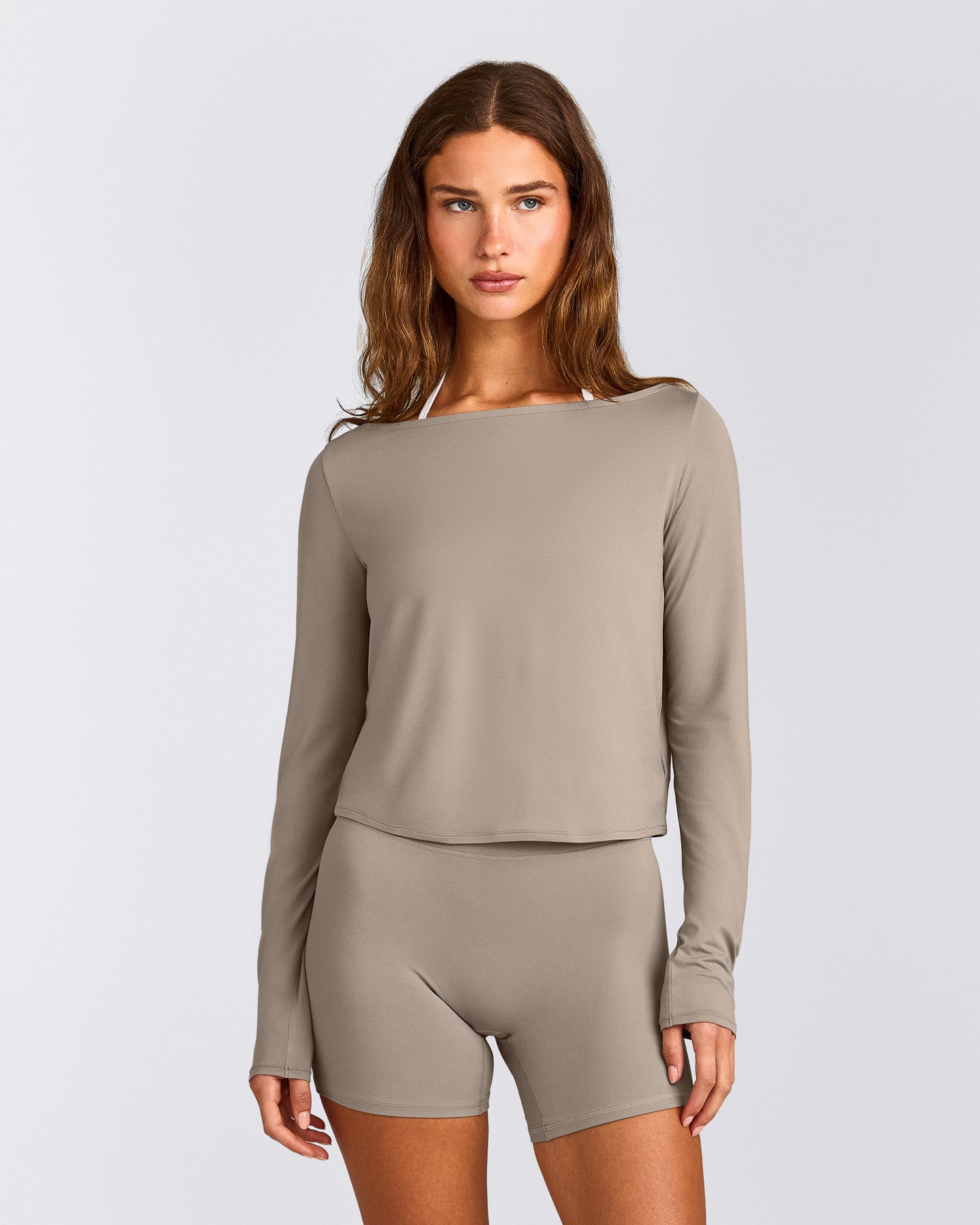 FormeSoft™ Relaxed Slash Neck Long Sleeve Top | Warm Sand
