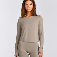 FormeSoft™ Relaxed Slash Neck Long Sleeve Top | Warm Sand