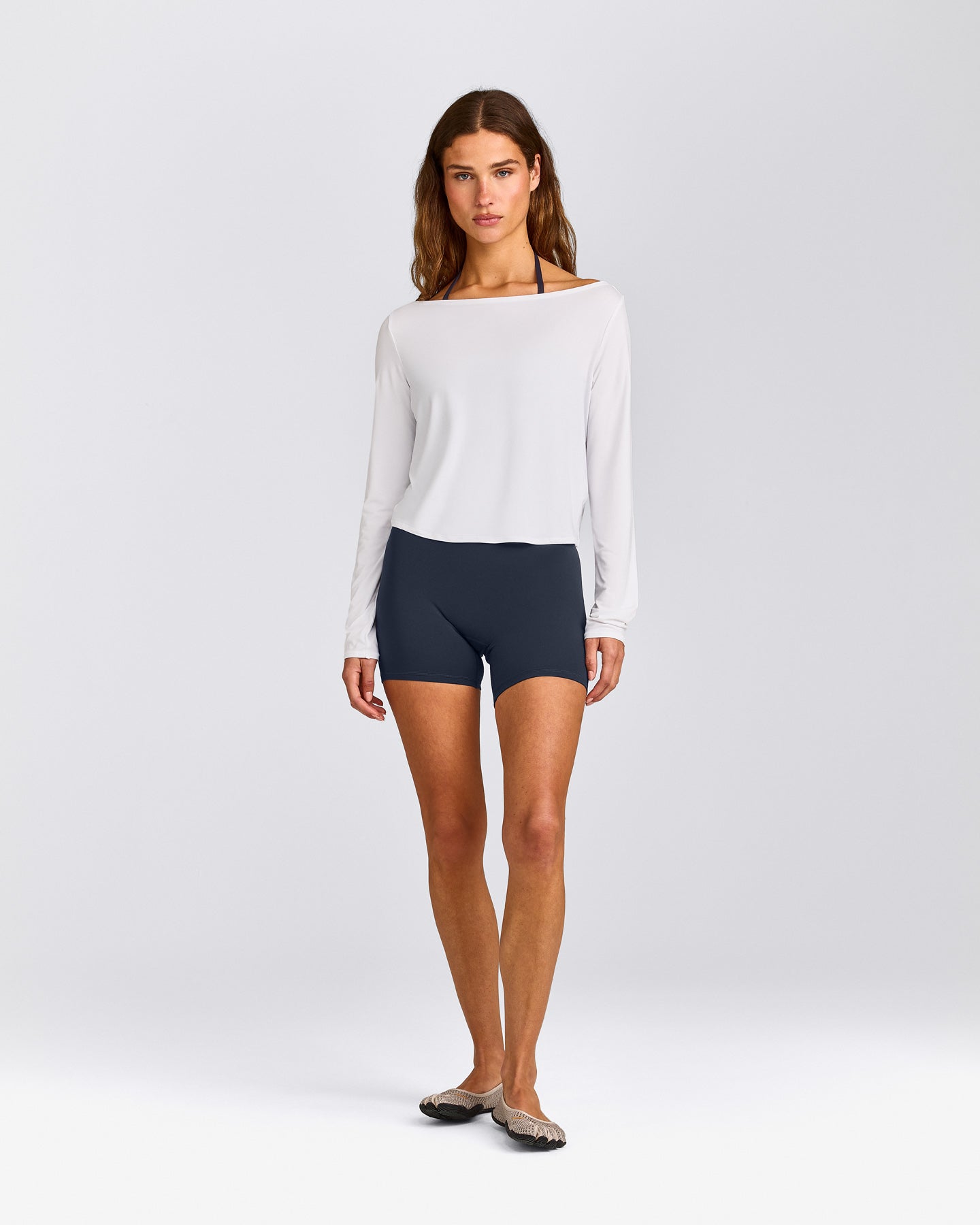 FormeSoft™ Relaxed Slash Neck Long Sleeve Top | White
