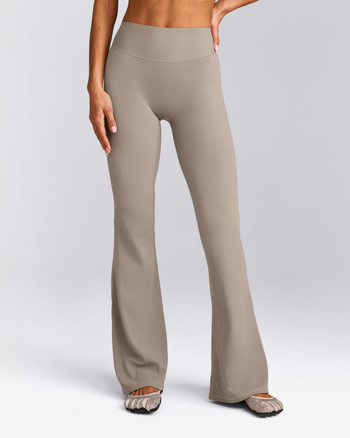 SoftMotion™ Flared Trousers with White Logo | Warm Sand