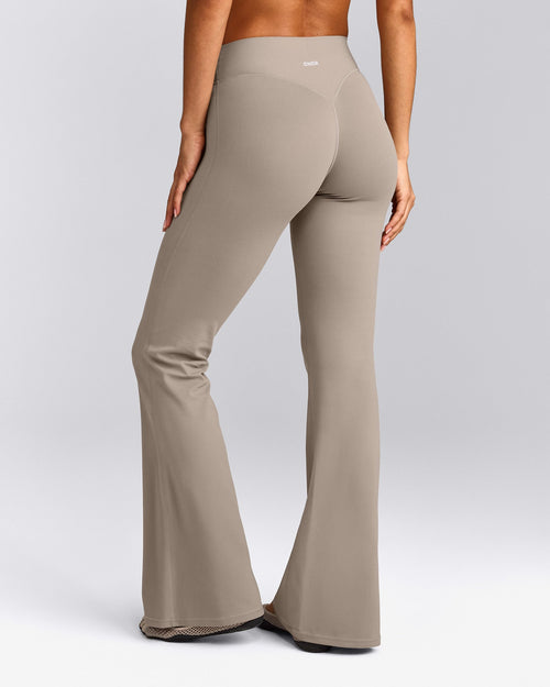 SoftMotion™ Flared Trousers with White Logo | Warm Sand