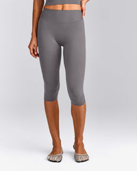 SoftMotion™ High Waisted Capri Leggings with Grey Logo | Ash Grey