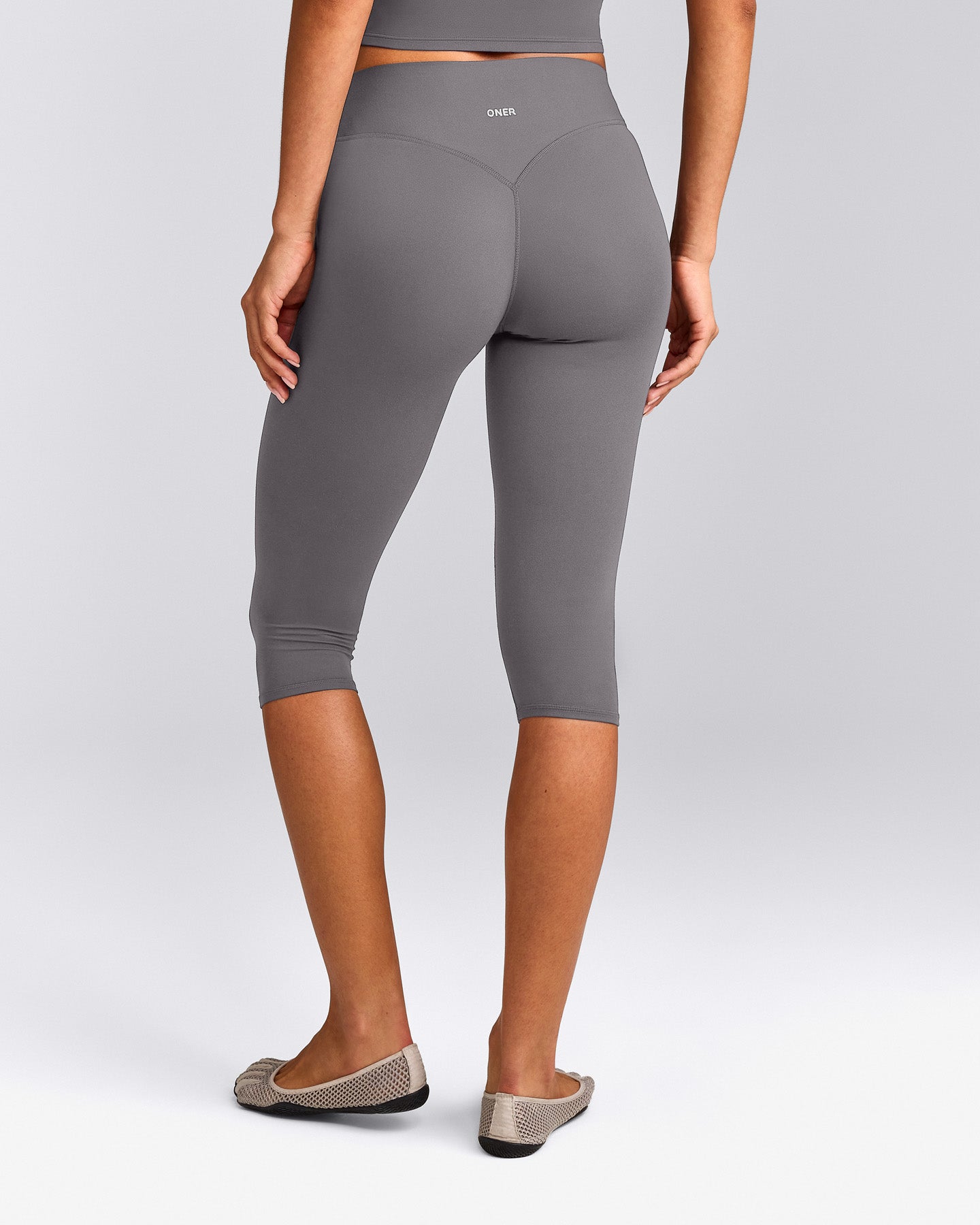 SoftMotion™ High Waisted Capri Leggings with Grey Logo | Ash Grey
