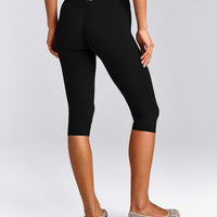 SoftMotion™ High Waisted Capri Leggings with Grey Logo | Black