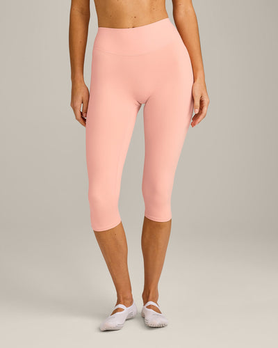 SoftMotion™ High Waisted Capri Leggings with Grey Logo | Peach Orange