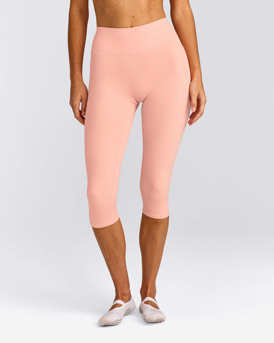 SoftMotion™ High Waisted Capri Leggings with Grey Logo | Peach Orange