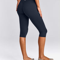 SoftMotion™ High Waisted Capri Leggings with Grey Logo | True Blue