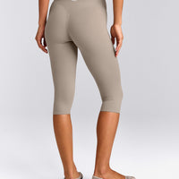 SoftMotion™ High Waisted Capri Leggings with White Logo | Warm Sand