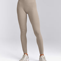SoftMotion™ High Waisted Leggings with White Logo | Warm Sand