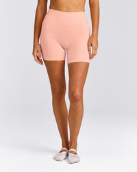 SoftMotion™ High Waisted Shorts 6" with Grey Logo | Peach Orange