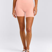 SoftMotion™ High Waisted Shorts 6" with Grey Logo | Peach Orange